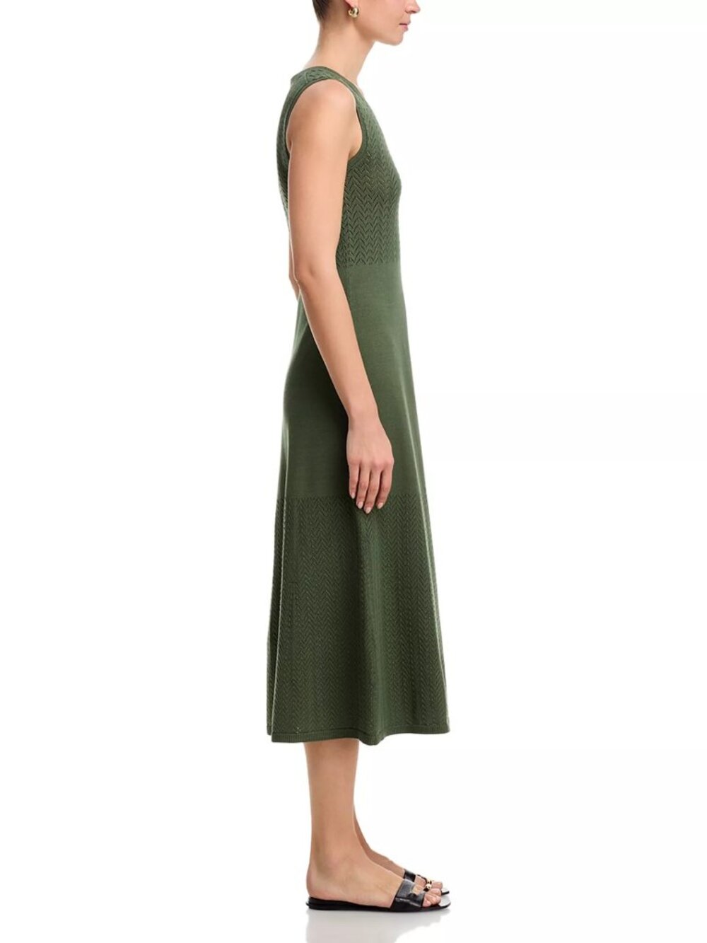 Elie Tahari The Elena Pointelle-Knit Midi Sweater Dress in dark sage size M new - Picture 6 of 9